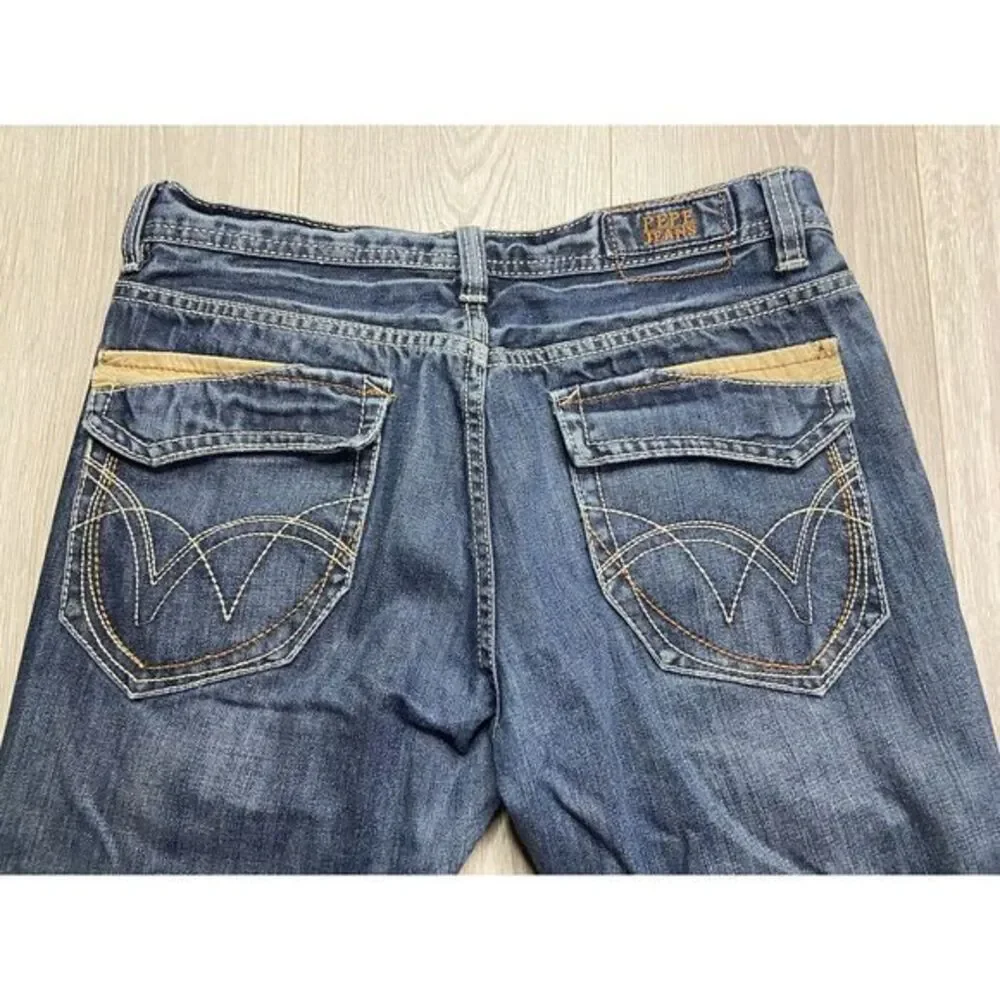 Vintage‎ Pepe Jeans Men 34x33 Blue Slim Straight Flap Pockets London Denim Y2k